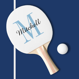 Pala De Ping Pong Monograma azul y nombre personalizado