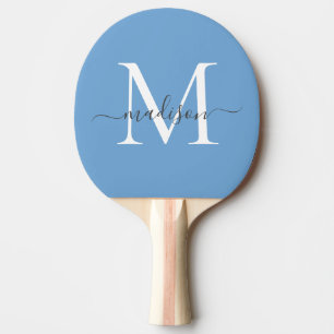 Pala De Ping Pong Monograma blanco azul turbio elegante nombre de gu