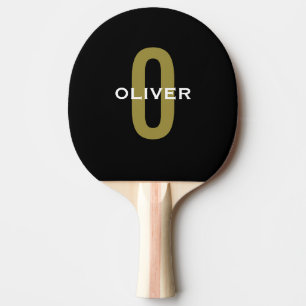 Pala De Ping Pong Monograma blanco dorado negro personalizado