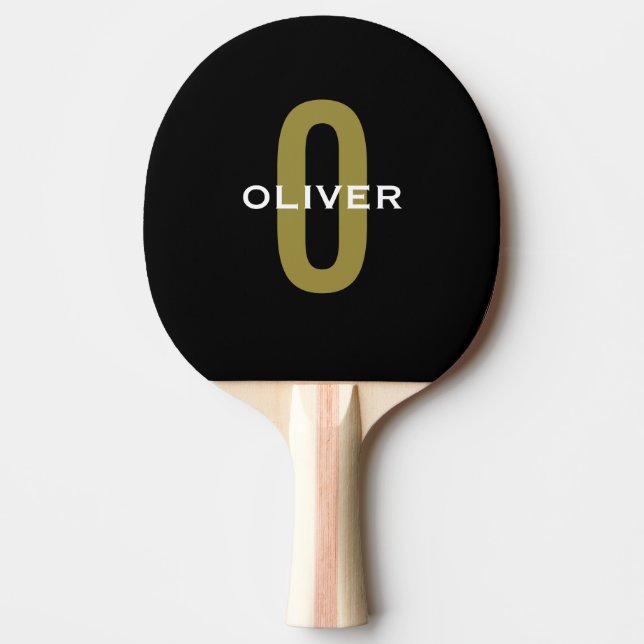 Pala De Ping Pong Monograma blanco dorado negro personalizado (Anverso)
