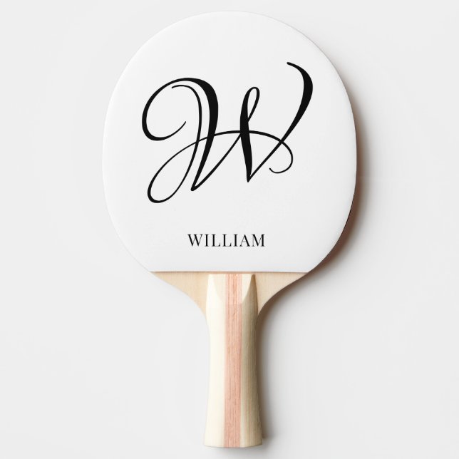 Pala De Ping Pong Monograma blanco elegante personalizado inicial (Anverso)