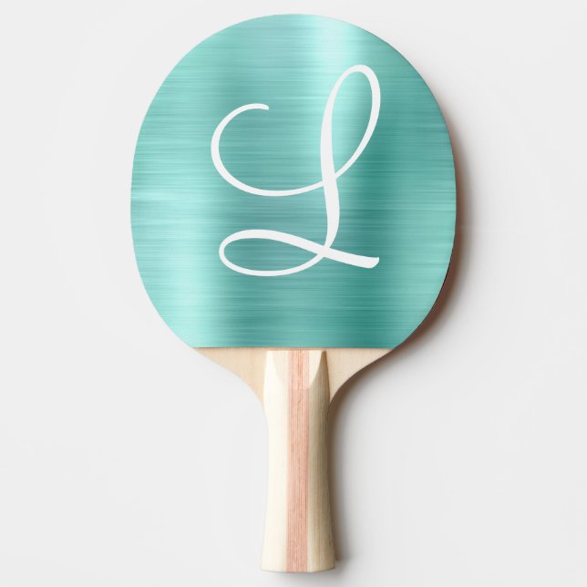 Pala De Ping Pong Monograma blanco Metalizado cepillado de moda Aqua (Anverso)