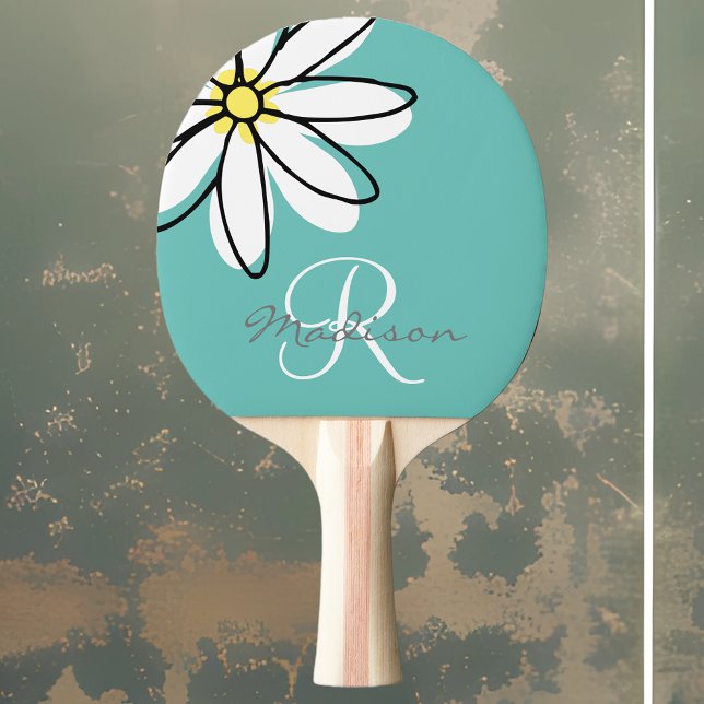 Pala De Ping Pong Monograma Bonito Doodle Daisy Flower (Subido por el creador)