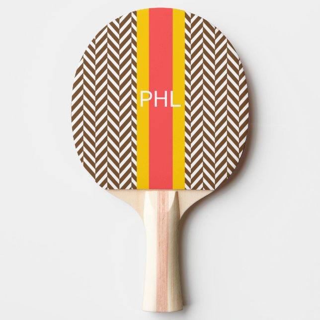 Pala De Ping Pong Monograma Brown Herringbone Ping Pong Paddle (Anverso)