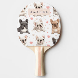 Pala De Ping Pong Monograma Bulldog francés adorable personalizado
