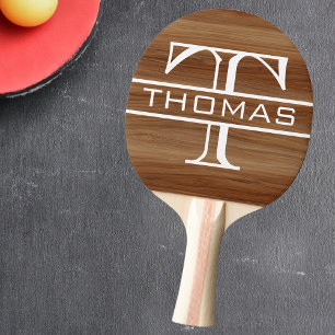 Pala De Ping Pong Monograma clásico de madera personalizada