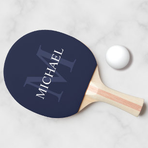 Pala De Ping Pong Monograma clásico personalizado y azul de la mari