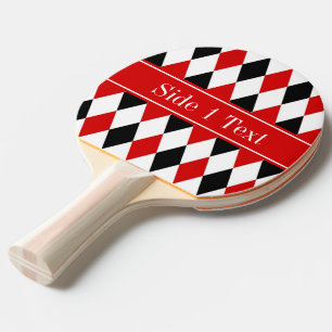 Pala De Ping Pong Monograma con el nombre de cinta roja de Harlequin