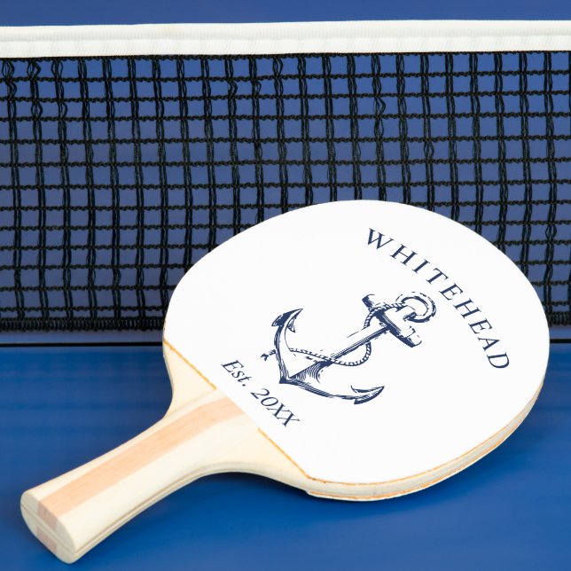 Pala De Ping Pong Monograma de ancla náutica blanco (in situ)
