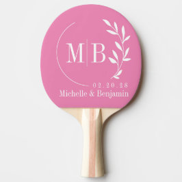 Pala De Ping Pong Monograma de boda con hoja rosa