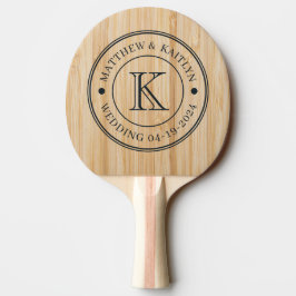 Pala De Ping Pong Monograma de Boda de Bambú Blanco