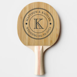 Pala De Ping Pong Monograma de Boda de Bambú Oscuro