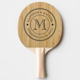 Pala De Ping Pong Monograma de Boda de Bambú Oscuro