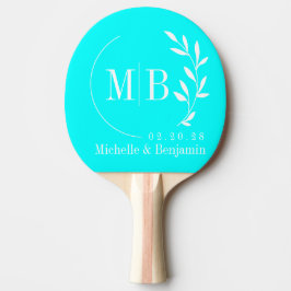 Pala De Ping Pong Monograma de boda de hoja cian retro eléctrico