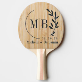 Pala De Ping Pong Monograma de Boda de Hoja de Bambú Blanco