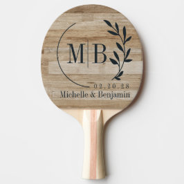Pala De Ping Pong Monograma de Boda de Hoja de Madera de Ceniza Clar