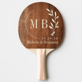 Pala De Ping Pong Monograma de boda de hoja de madera de nogal rústi
