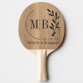 Pala De Ping Pong Monograma de Boda de Hoja de Madera de Teca Ligera
