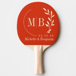 Pala De Ping Pong Monograma de boda de hoja de naranja sanguina de m