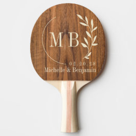 Pala De Ping Pong Monograma de boda de hoja de olmo