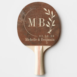 Pala De Ping Pong Monograma de Boda de Hoja de Piedra de Arena Marró