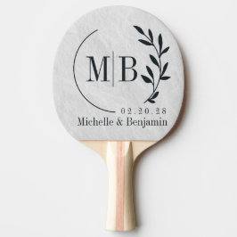 Pala De Ping Pong Monograma de Boda de Hoja de Piedra de Mármol Blan
