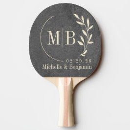 Pala De Ping Pong Monograma de Boda de Hoja de Piedra Pizarra Oscura