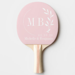 Pala De Ping Pong Monograma de boda de hoja de susurro rosa de media