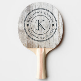Pala De Ping Pong Monograma de Boda de Madera Blanqueada y Deteriora