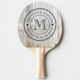 Pala De Ping Pong Monograma de Boda de Madera Blanqueada y Deteriora