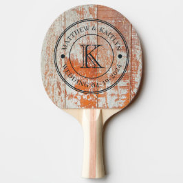 Pala De Ping Pong Monograma de Boda de Madera de Granero Deteriorada