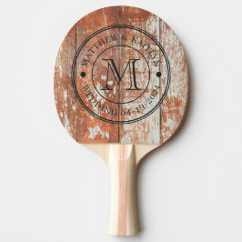 Pala De Ping Pong Monograma de Boda de Madera de Granero Deteriorada