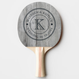 Pala De Ping Pong Monograma de Boda de Madera Gris