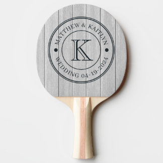Pala De Ping Pong Monograma de Boda de Madera Gris Pulida