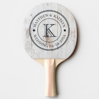 Pala De Ping Pong Monograma de Boda de Madera Pintada de Blanco
