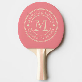 Pala De Ping Pong Monograma de boda de melocotón de mediados de sigl