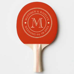 Pala De Ping Pong Monograma de Boda de Naranja Sangre de Mitad de Si