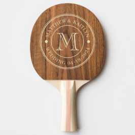Pala De Ping Pong Monograma de Boda Elm Wood