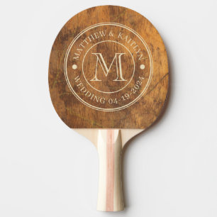 Pala De Ping Pong Monograma de Boda en Bloque de Corte