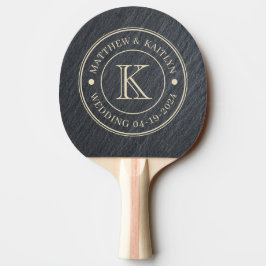 Pala De Ping Pong Monograma de Boda en Granito Oscuro Liso
