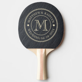 Pala De Ping Pong Monograma de Boda en Granito Oscuro Liso
