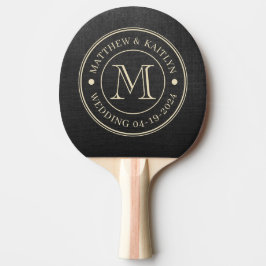 Pala De Ping Pong Monograma de Boda en Lienzo Negro