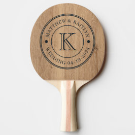 Pala De Ping Pong Monograma de Boda en Madera de Teca Clara