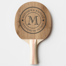 Pala De Ping Pong Monograma de Boda en Madera de Teca Clara
