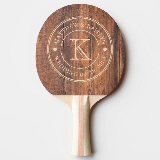 Pala De Ping Pong Monograma de Boda en Madera Recuperada (Reverso)