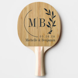 Pala De Ping Pong Monograma de Boda Hoja de Bambú Oscuro