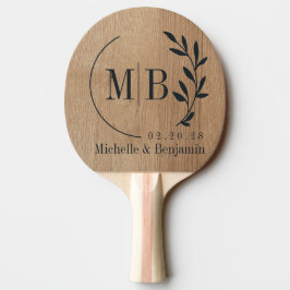 Pala De Ping Pong Monograma de Boda Hoja de Madera de Abedul Claro