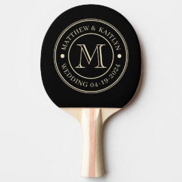 Pala De Ping Pong Monograma de Boda Negro y Crema