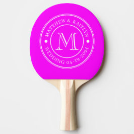 Pala De Ping Pong Monograma de boda rosa retro eléctrico