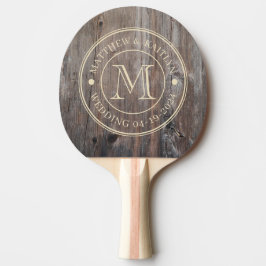 Pala De Ping Pong Monograma de Boda Tablones Desgastados